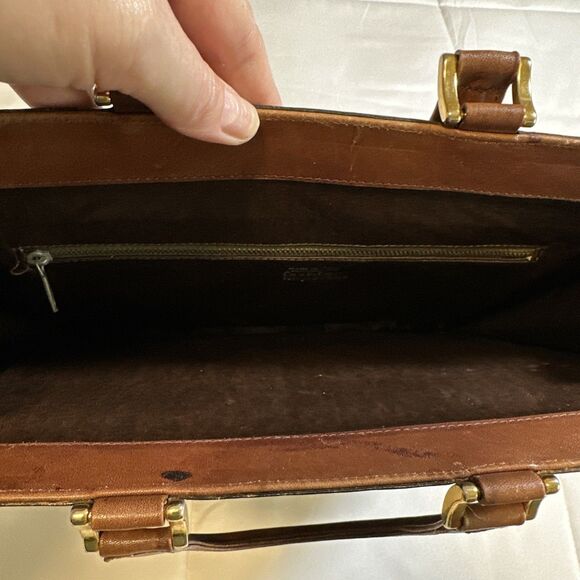 Fashion Imports Vintage Italian Leather Top Handle Cognac Brown Messenger Bag - Picture 8 of 9